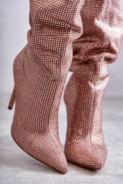 Best Boto Modne Kozaki Na Szpilce Z Cyrkoniami Różowe Lovisa Różowy