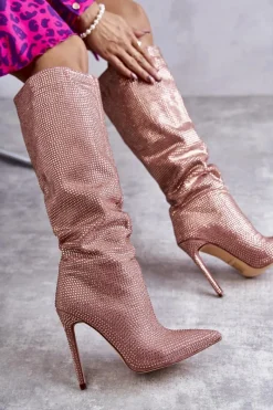 Best Boto Modne Kozaki Na Szpilce Z Cyrkoniami Różowe Lovisa Różowy