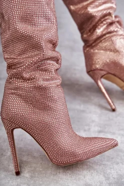 Best Boto Modne Kozaki Na Szpilce Z Cyrkoniami Różowe Lovisa Różowy