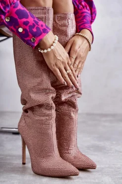 Best Boto Modne Kozaki Na Szpilce Z Cyrkoniami Różowe Lovisa Różowy