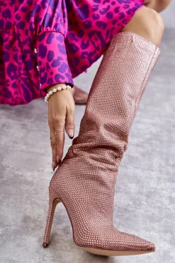 Best Boto Modne Kozaki Na Szpilce Z Cyrkoniami Różowe Lovisa Różowy