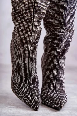 Clearance Boto Modne Kozaki Na Szpilce Z Cyrkoniami Czarne Lovisa