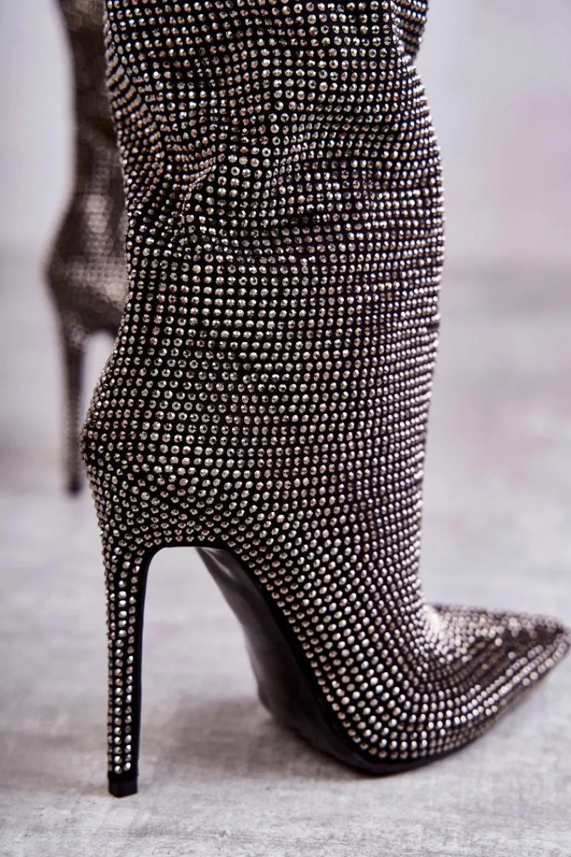 Clearance Boto Modne Kozaki Na Szpilce Z Cyrkoniami Czarne Lovisa