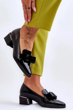 New Buty damskie Vinceza Modne Lakierowane Czółenka Z Ozdobną Kokardą Czarne Shira