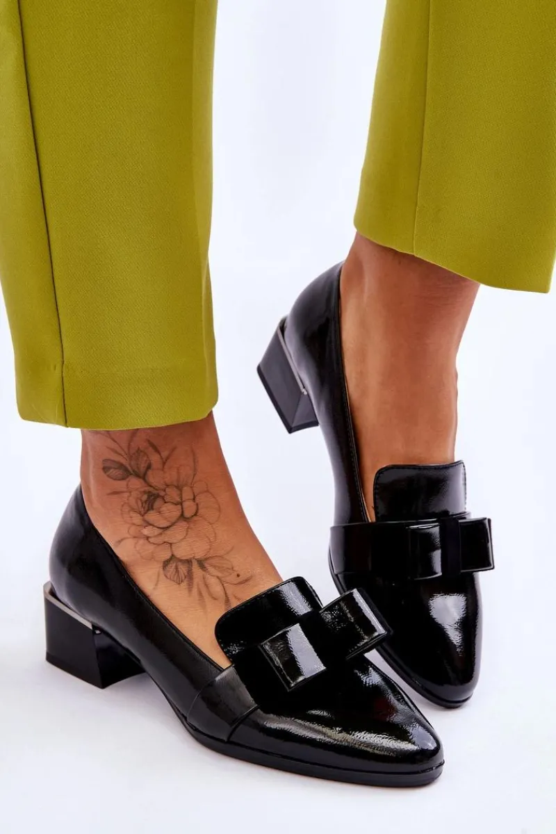 New Buty damskie Vinceza Modne Lakierowane Czółenka Z Ozdobną Kokardą Czarne Shira