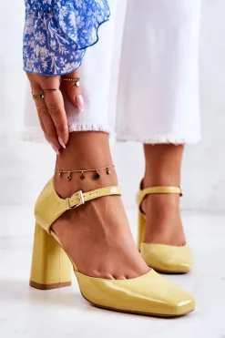 Hot Modne Lakierowane Czółenka Na Słupku Żółte Maoris Damskie Czółenka Na Słupku|Czółenka Klasyczne