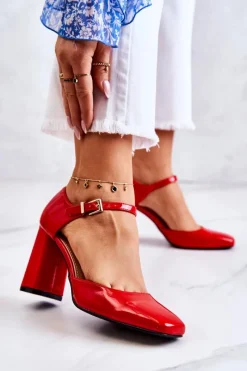 Czółenka Na Słupku|Czółenka Klasyczne>Boto Modne Lakierowane Czółenka Na Słupku Czerwone Maoris