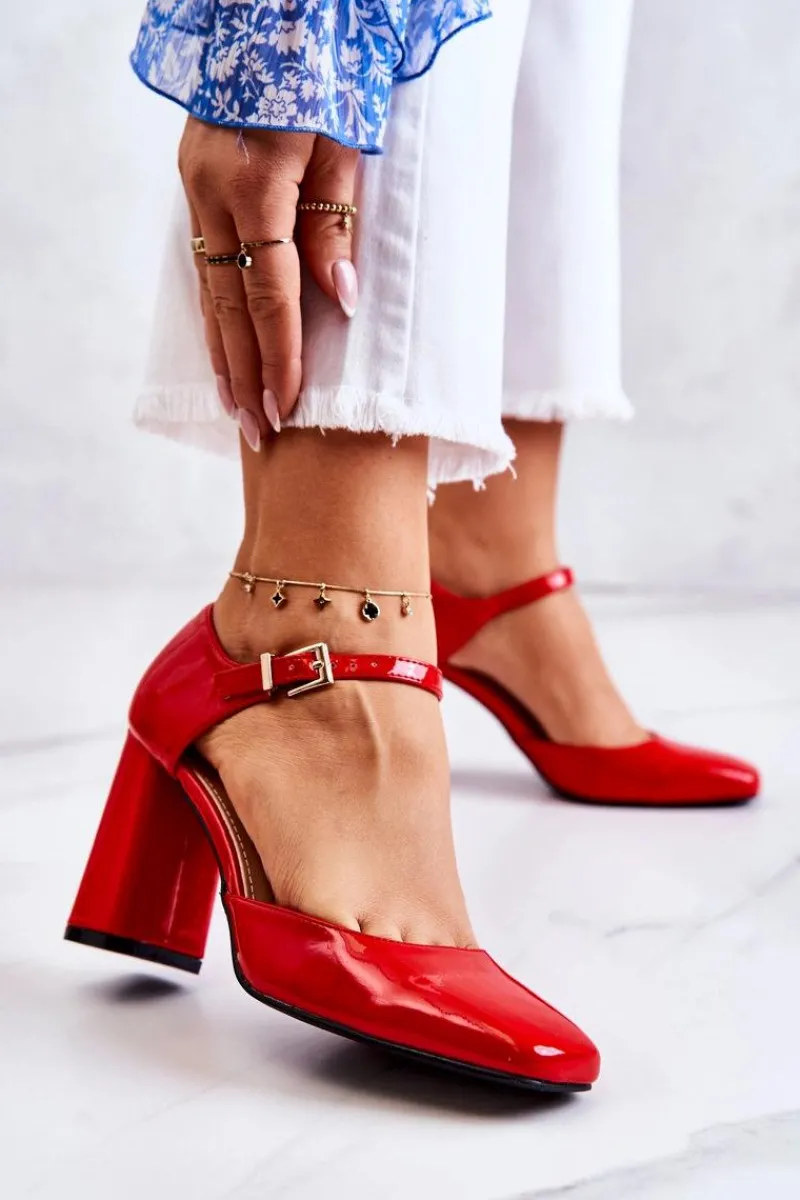 Czółenka Na Słupku|Czółenka Klasyczne>Boto Modne Lakierowane Czółenka Na Słupku Czerwone Maoris