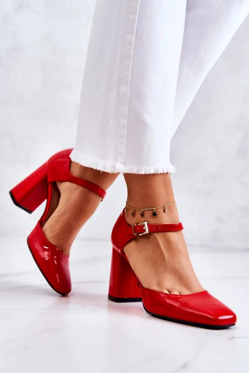 Czółenka Na Słupku|Czółenka Klasyczne>Boto Modne Lakierowane Czółenka Na Słupku Czerwone Maoris