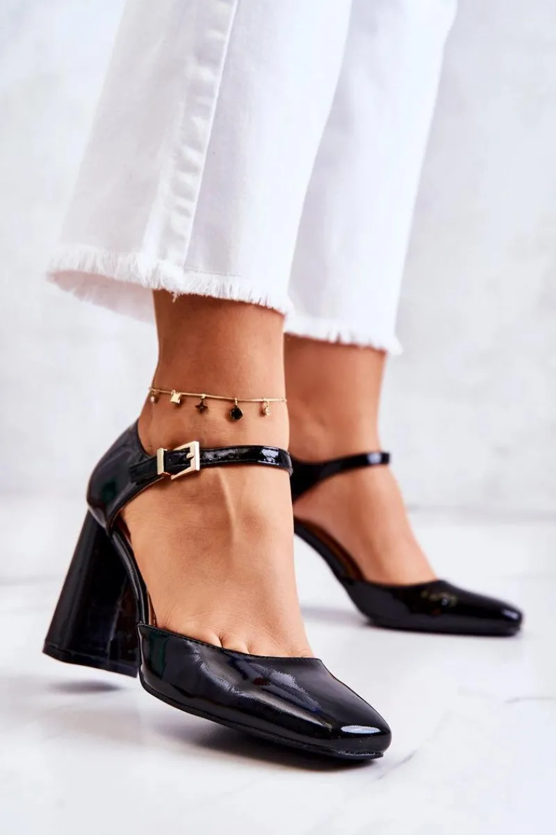 Clearance Boto Modne Lakierowane Czółenka Na Słupku Czarne Maoris