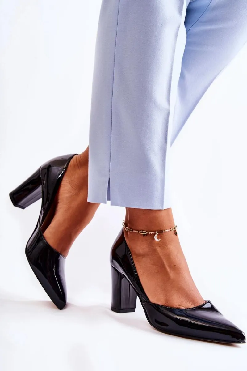 Discount Modne Lakierowane Czółenka Na Słupku Czarne Emotion Damskie Czółenka Klasyczne