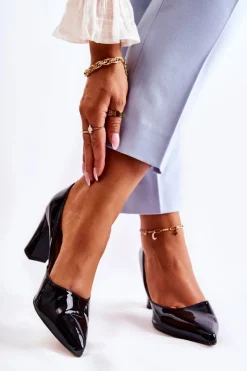 Discount Modne Lakierowane Czółenka Na Słupku Czarne Emotion Damskie Czółenka Klasyczne