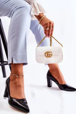 Discount Modne Lakierowane Czółenka Na Słupku Czarne Emotion Damskie Czółenka Klasyczne