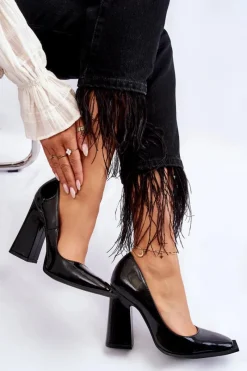 Hot Modne Lakierowane Czółenka Na Słupku Czarne Mysterious Damskie Czółenka Na Słupku|Czółenka Klasyczne