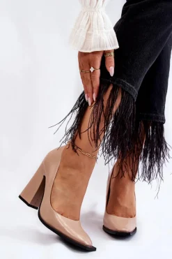 New Boto Modne Lakierowane Czółenka Na Słupku Nude Mysterious