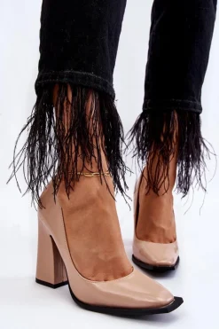 New Boto Modne Lakierowane Czółenka Na Słupku Nude Mysterious