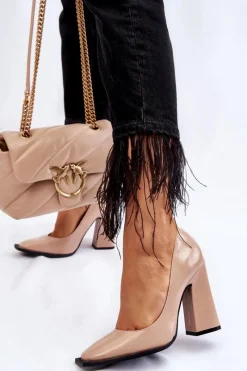 New Boto Modne Lakierowane Czółenka Na Słupku Nude Mysterious