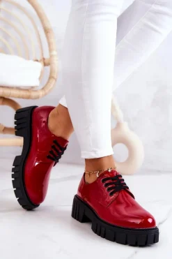 Clearance Modne Lakierowane Półbuty La.Fi 210013R-LA Czerwone Damskie Półbuty Lakierowane