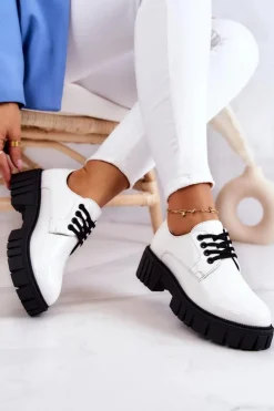 Outlet Boto Modne Lakierowane Półbuty La.Fi 210013W-LA Białe