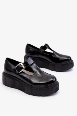 Zazoo Modne Lakierowane Półbuty Na Masywnej Platformie Czarne Colson