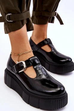 Zazoo Modne Lakierowane Półbuty Na Masywnej Platformie Czarne Colson