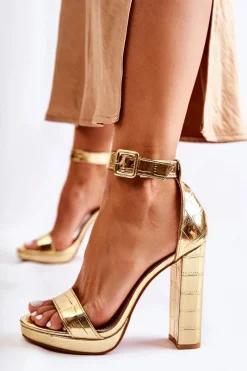 Boto Modne Lakierowane Sandały Na Wysokim Słupku Złote Perfection