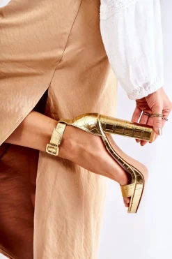 Boto Modne Lakierowane Sandały Na Wysokim Słupku Złote Perfection