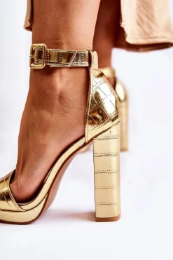 Boto Modne Lakierowane Sandały Na Wysokim Słupku Złote Perfection