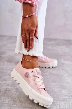 Best Big Star Shoes Modne Lakierowane Trampki Big Star KK274047 Różowe