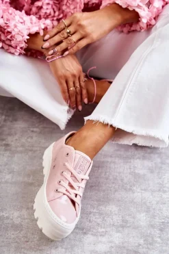 Best Big Star Shoes Modne Lakierowane Trampki Big Star KK274047 Różowe