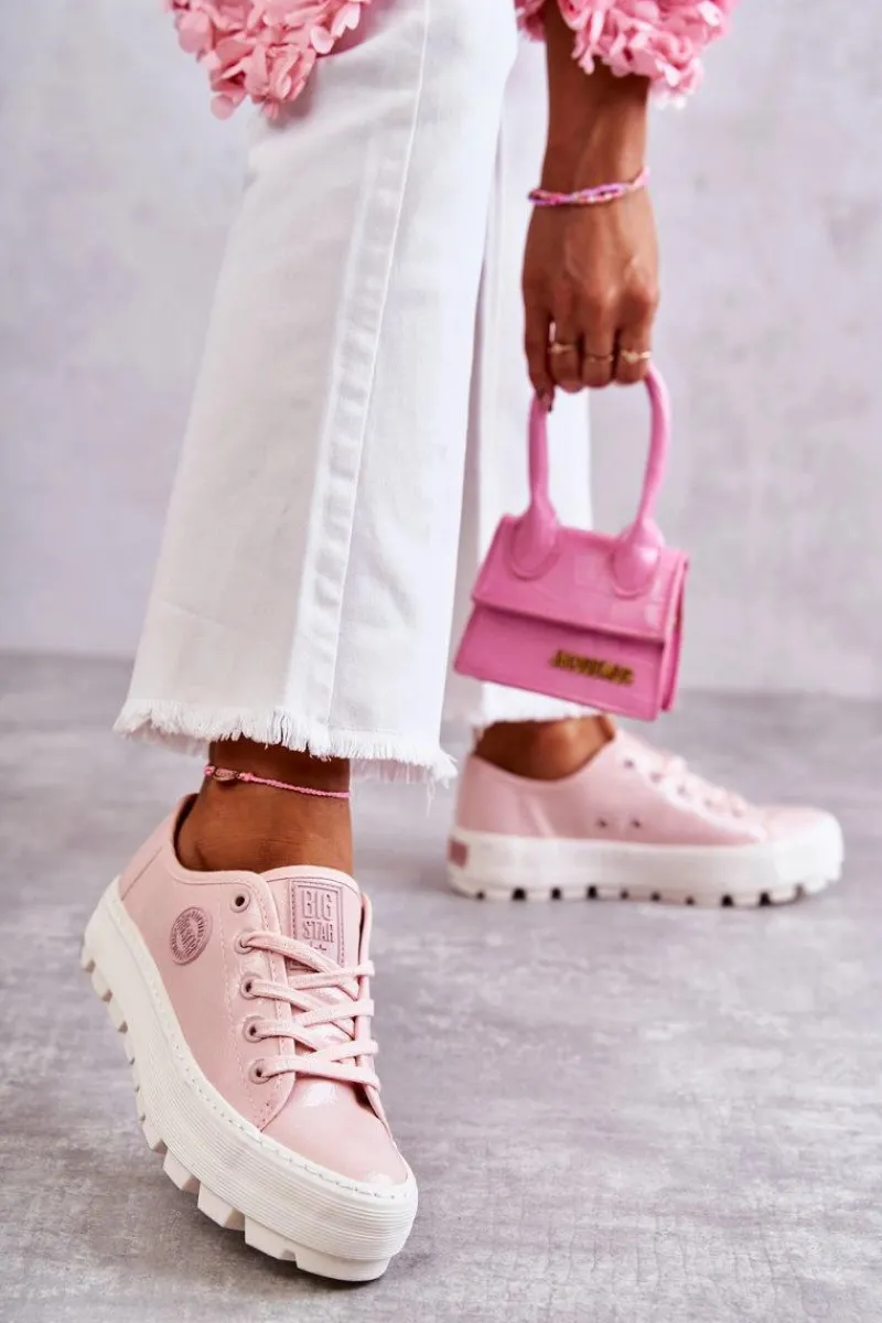 Best Big Star Shoes Modne Lakierowane Trampki Big Star KK274047 Różowe