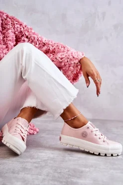 Best Big Star Shoes Modne Lakierowane Trampki Big Star KK274047 Różowe