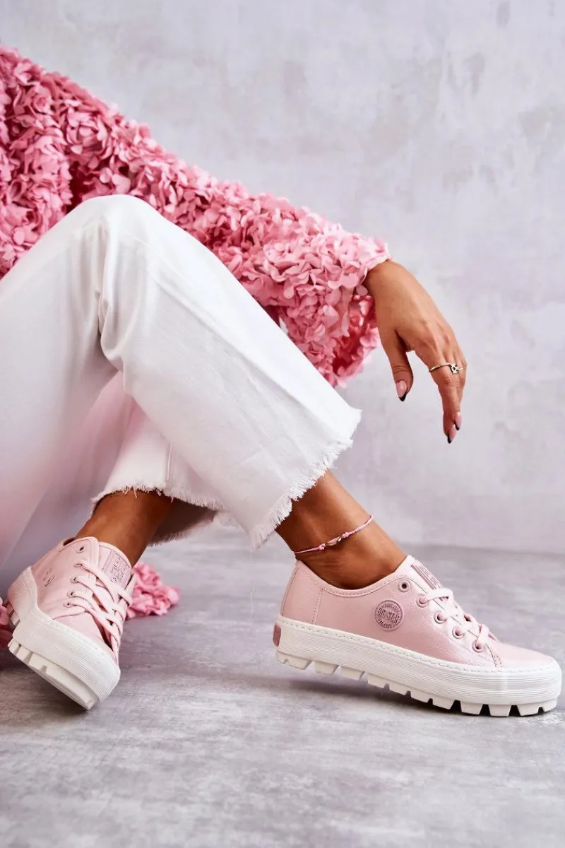 Best Big Star Shoes Modne Lakierowane Trampki Big Star KK274047 Różowe