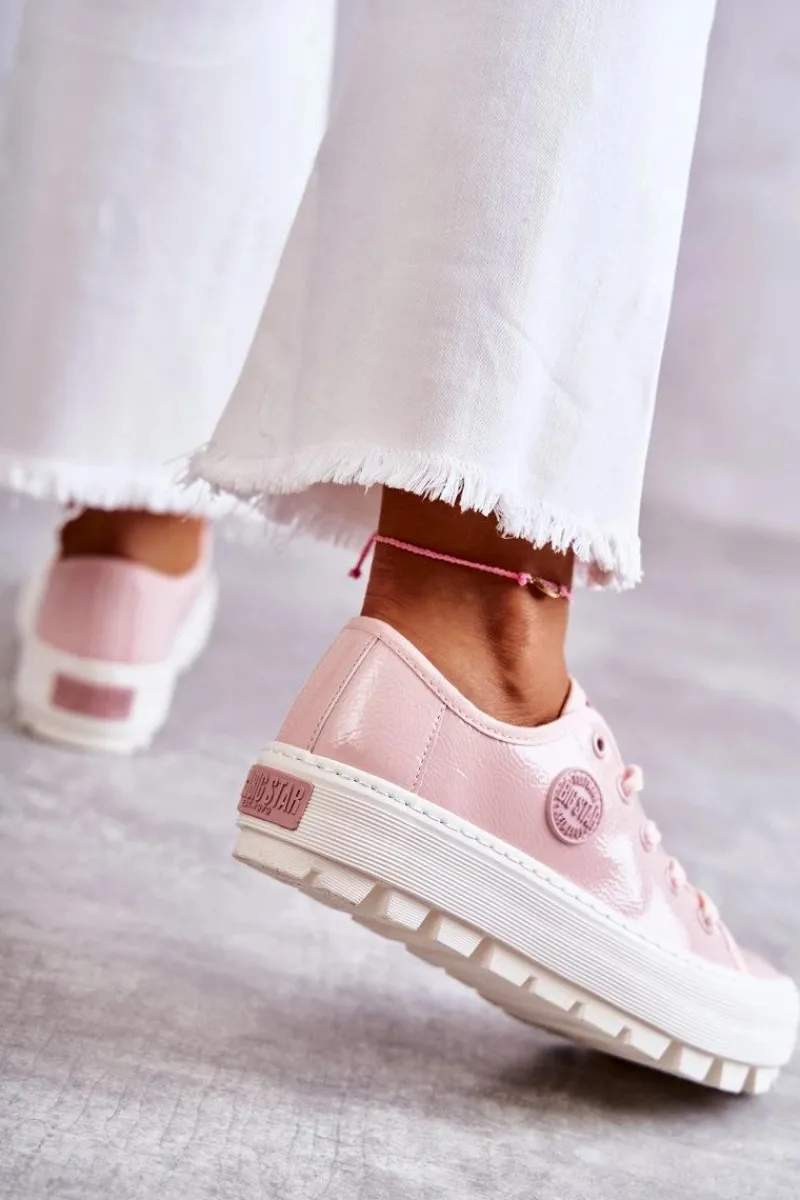 Best Big Star Shoes Modne Lakierowane Trampki Big Star KK274047 Różowe