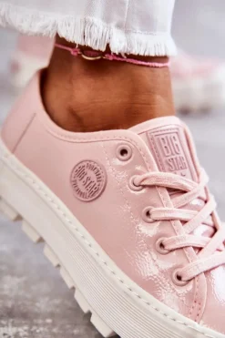 Best Big Star Shoes Modne Lakierowane Trampki Big Star KK274047 Różowe
