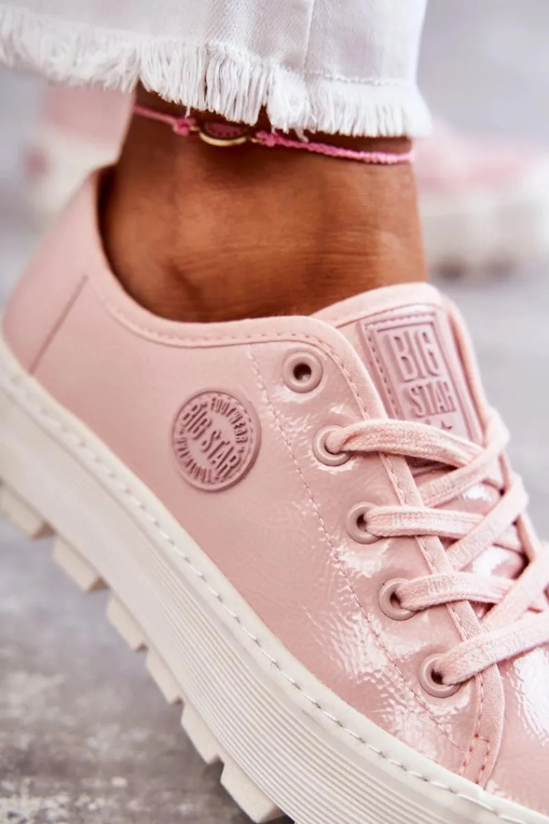 Best Big Star Shoes Modne Lakierowane Trampki Big Star KK274047 Różowe