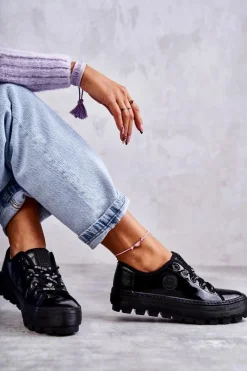 Best Big Star Shoes Modne Lakierowane Trampki Big Star KK274044 Czarne Czarny