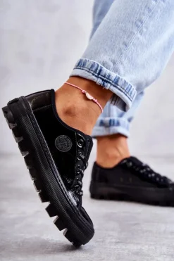 Best Big Star Shoes Modne Lakierowane Trampki Big Star KK274044 Czarne Czarny