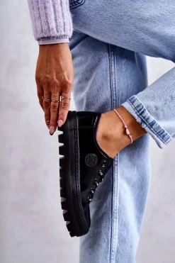 Best Big Star Shoes Modne Lakierowane Trampki Big Star KK274044 Czarne Czarny