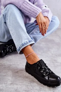 Best Big Star Shoes Modne Lakierowane Trampki Big Star KK274044 Czarne Czarny