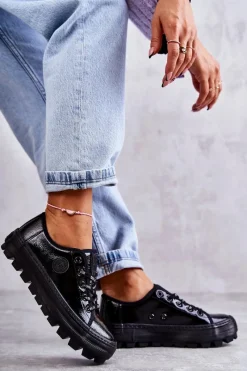 Best Big Star Shoes Modne Lakierowane Trampki Big Star KK274044 Czarne Czarny