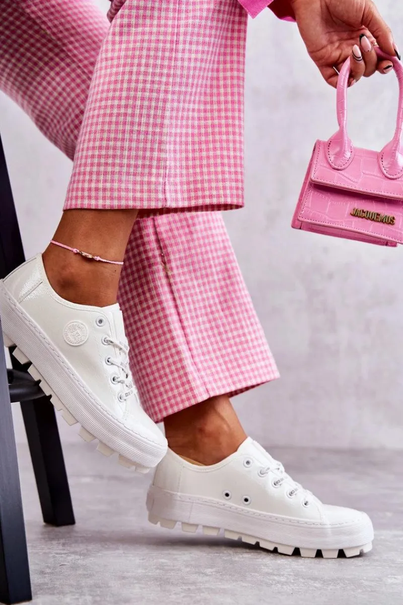 Hot Modne Lakierowane Trampki Big Star KK274045 Białe Damskie Trampki Damskie Big Star|Trampki Damskie Niskie