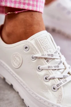 Hot Modne Lakierowane Trampki Big Star KK274045 Białe Damskie Trampki Damskie Big Star|Trampki Damskie Niskie