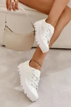 Hot Modne Lakierowane Trampki Big Star KK274045 Białe Damskie Trampki Damskie Big Star|Trampki Damskie Niskie