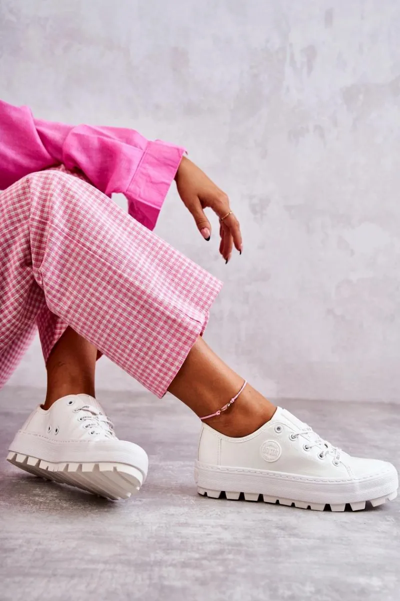 Hot Modne Lakierowane Trampki Big Star KK274045 Białe Damskie Trampki Damskie Big Star|Trampki Damskie Niskie