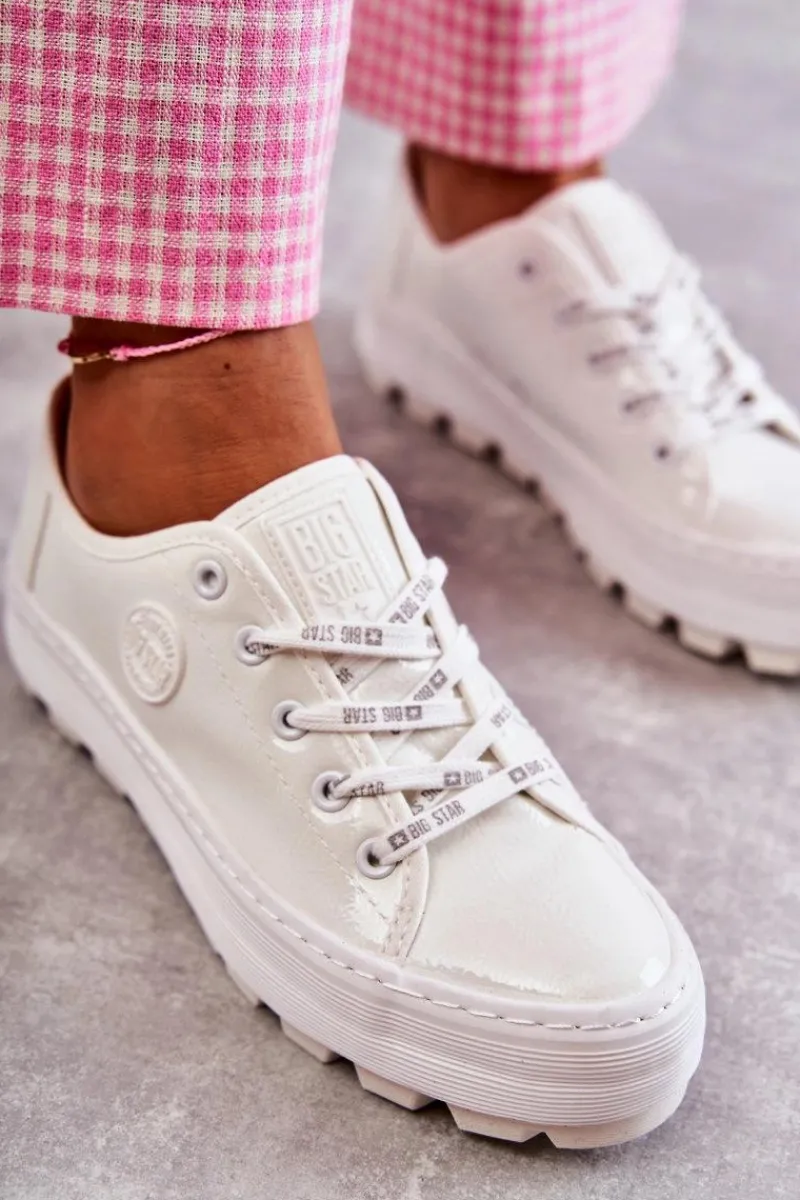 Hot Modne Lakierowane Trampki Big Star KK274045 Białe Damskie Trampki Damskie Big Star|Trampki Damskie Niskie