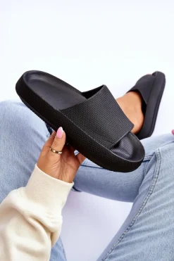 Online Boto Modne Lekkie Klapki Na Masywnej Podeszwie Czarne Rebel