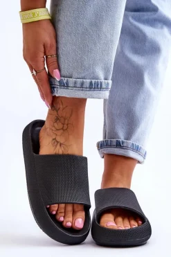 Online Boto Modne Lekkie Klapki Na Masywnej Podeszwie Czarne Rebel