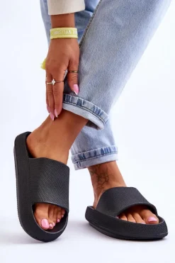 Online Boto Modne Lekkie Klapki Na Masywnej Podeszwie Czarne Rebel