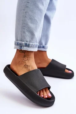 Online Boto Modne Lekkie Klapki Na Masywnej Podeszwie Czarne Rebel